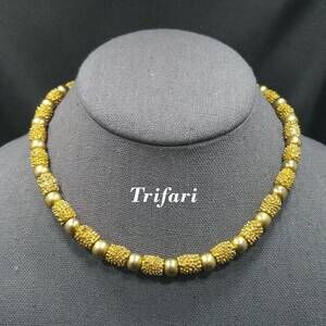 Trifari Brutalist Beaded Choker Necklace, Gold Plate, 1960s Vintage Jewelry